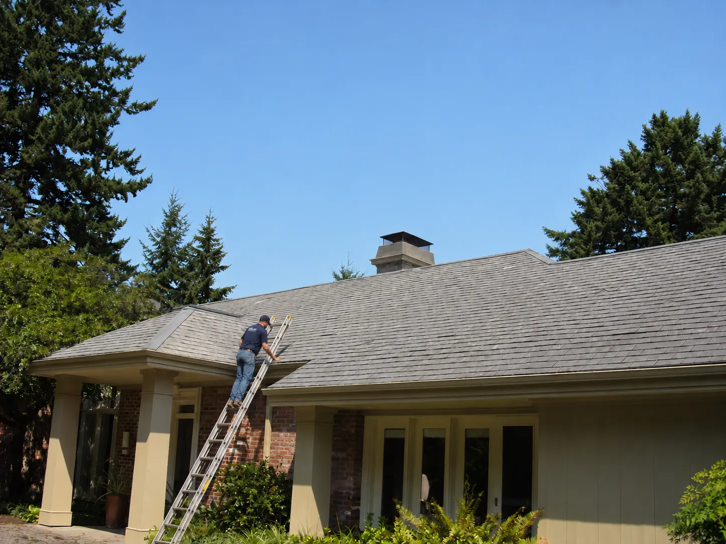 Ladder set up for roof inspection